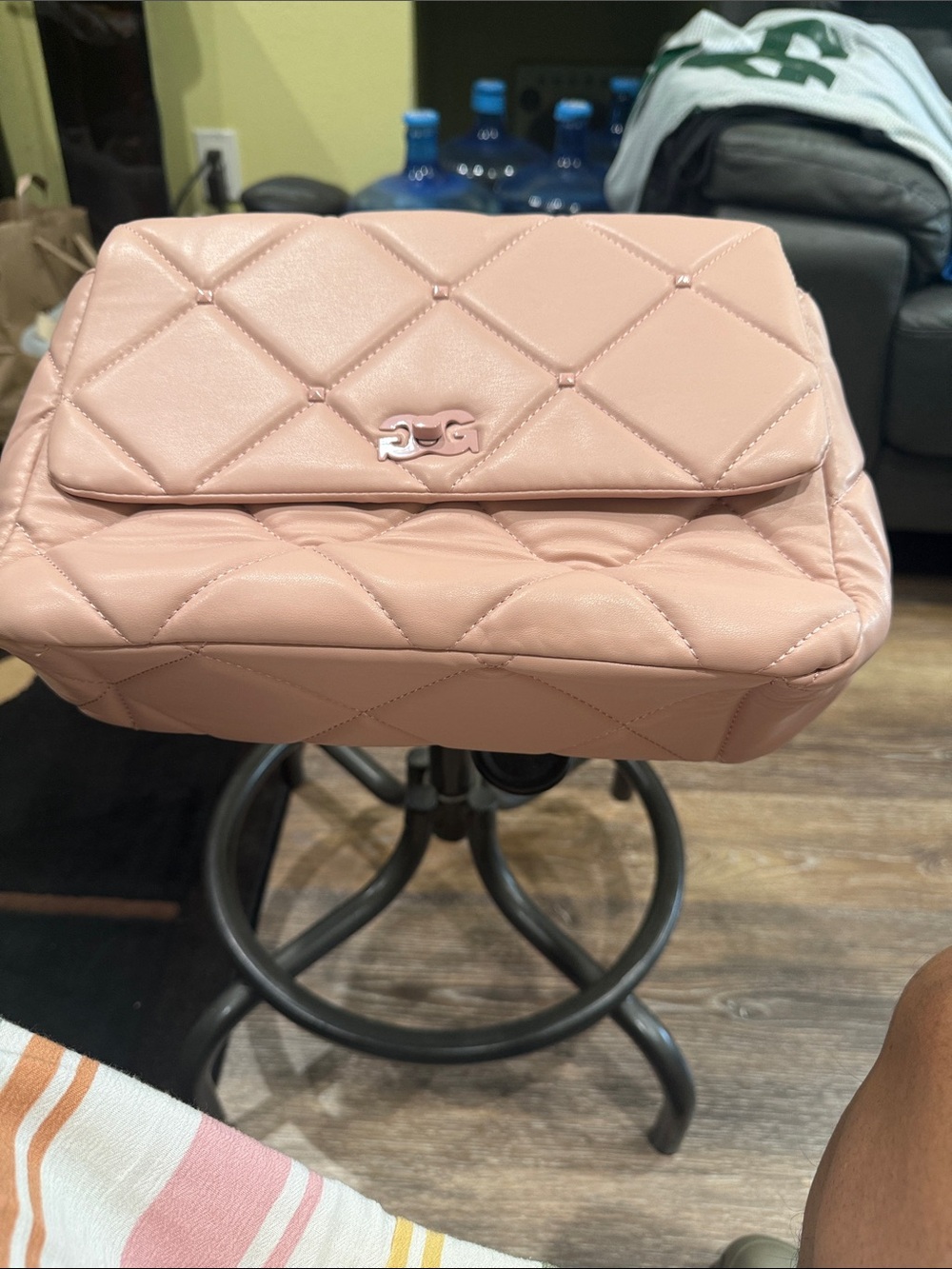 Quilted Blush Pink Crossbody Bag with Silver Accent